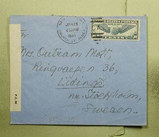 Dr Who 1941 Ny Airmail To Sweden Wwii Censored E41754