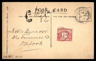 Great Britain Oxford 1d Postage Due Issue Fdc 1914 Postcard
