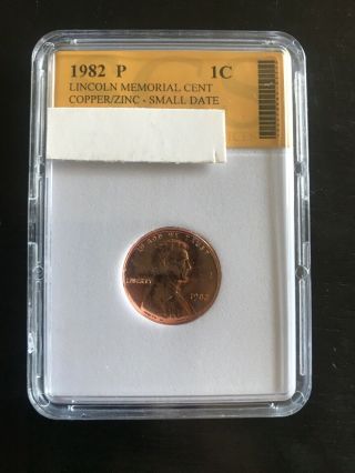 1982 P Small Date Cooper Lincoln Memorial Cent Penny Uncirculated Slabbed