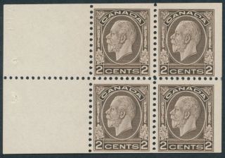 Canada 196a 2c George V Medallion Booklet Pane Of 4,  F Vlh,  Albino 