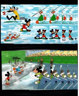 / 5x Grenada - Mnh - Disney - Cartoons - Mickey - Sport - Olympics - Tennis
