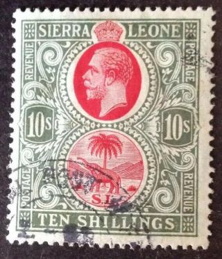 Sierra Leone 1912 - 21 10 Shillings Red & Green Stamp Vfu