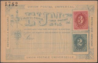 Mexico Upu Double Rate 2c,  3c Scarce Early Postal Stationery Card.