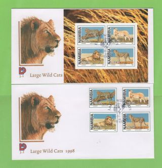 Namibia 1998 Large Wild Cats Set & Mini Sheet On Two First Day Covers