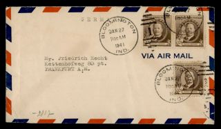 Dr Who 1941 Bloomington In Airmail To Germany Wwii Censored Pair E46425