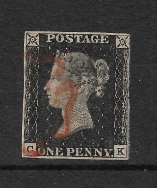Queen Victoria 1840 1d Black 3 Margin With Red Maltese Cross Penny Black 389