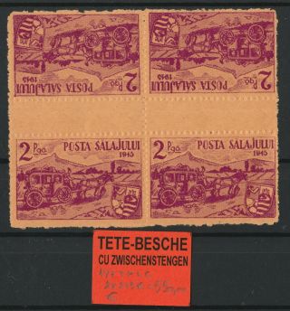 1 Block With 4 Stamps With Tete - Beche / Romania 1945 Local Post " Salajului " Mnh
