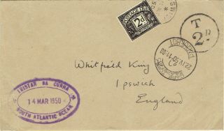 Tristan Da Cunha 1950 Unfranked Cover Type Ix Cachet To Uk With Postage Due