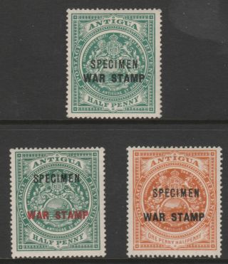 278 Antigua 1918 War Tax Specimen Set Of 3 - Only About 400 Produced