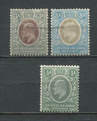East Africa & Uganda 1904 1/2a,  3a & 8a Mm