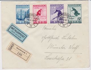 Stamps 1936 Austria Winter Sports Registered Airmail Envelope Postal History