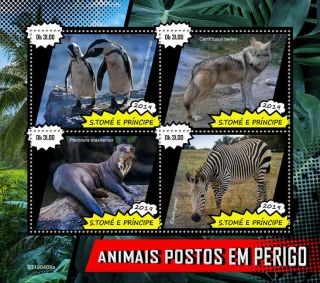 Sao Tome 2019 Fauna Endangered Species,  Penguins,  Zebra,  Wolf S201905
