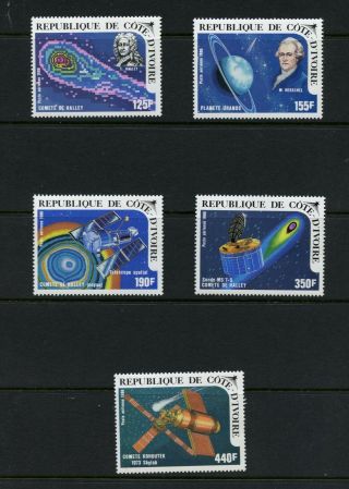 R771 Ivory Coast 1986 Space Satellites Comets 5v.  Mnh