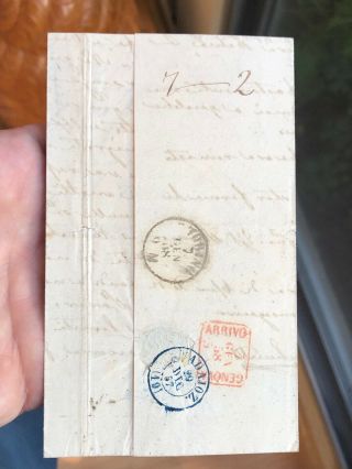 Rare Portugal Folding Letter Cover Lisbon To Genoa Italy 1857 - 1858 4