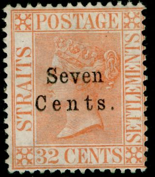 Malaysia - Straits Settlements Sg21,  7c On 32c Pale Red,  M.  Cat £200.