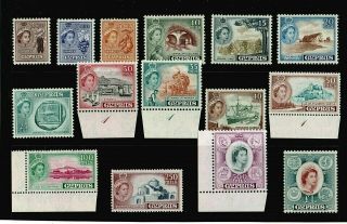 Cyprus 1955 Qe Ii Complete Set Of Stamps Plates & Margins Cat£110.  00