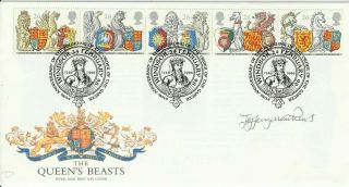 24 February 1998 The Queens Beasts Rm Stamp Designer Signed First Day Cover Shs