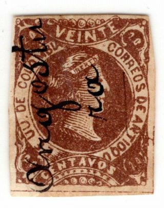 Colombia - Antioquia - 20c Stamp - Ms Angostura Cancel - Sc 36 - 1883 Rrr