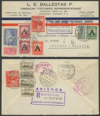Colombia 1951 - Registered Air Mail Cover To Antwerp Belgium D33