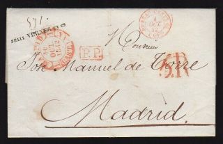France 1842 Entire Pre Stamp Cover Paris Bureau Central To Madrid Spain W Tax