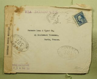 Dr Who 1918 Ny Paquebot Ship To France Wwi Censored Perfin E39220