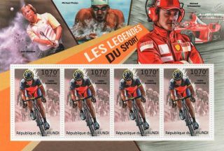Lance Armstrong Cyclist Cycling Bicycle Sport Stamp Sheet (2012 Burundi)