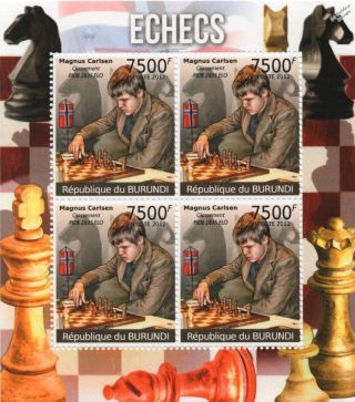 Magnus Carlsen / Chess Grandmaster Player 4 - Value Stamp Sheet (2012 Burundi)