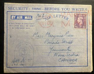1945 Hms Ship England Air Letter Censored Cover To Yarmouth Canada