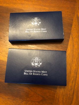 1993 U.  S.  Bill Of Rights 90 Silver Coin Proof 2 Set,  Box,