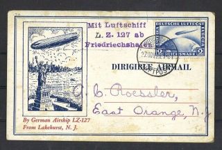 Germany Zeppelin Lz 127 1928 Solo 2 Mark Stamp Michel 423 On Roessler Card