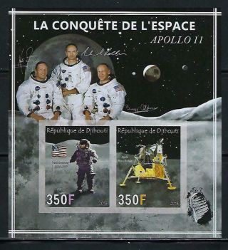 M968 Mnh 2013 Imperf Souvenir Sheet Of 2 Diff Space Apollo 11 & Neil Armstrong