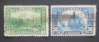 1928 - 29 Canada Stamps Sc 155 & Sc 158 Perfin With The Words " Sun Life "