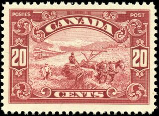 Canada 157 Vf Og Nh 1929 Scroll 20c Dark Carmine Harvesting Wheat