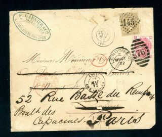 France - Uk Re - Directed Cover 1872 To Des Capucines (jy859)