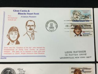 6X Aviation Pioneers Glenn Curtiss Blanche Scott First Day Issue Covers FDC 733 2