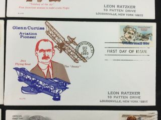 6X Aviation Pioneers Glenn Curtiss Blanche Scott First Day Issue Covers FDC 733 5