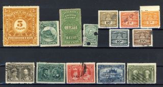 14x Stamps 9 Quebec Revenues 5x Quebec Tercent.  1/2c - 1c - 2c - 5c - 7c Cv=$200.  00