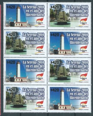 Chile 2010 La Serena 200 Years Independence Mnh Block Of 4