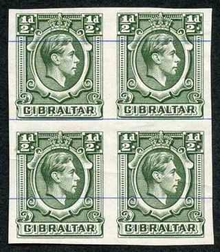 Gibraltar Sg121 Kgvi 1/2d Green Printers Proof Imperf On No Wmk Blue - Lined Paper