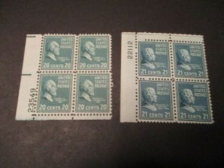 1938 U.  S S 825&26 20c Garfield,  Green & 21c Arthur,  Dull Blue Pb 4v Mnh Og