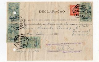 Macau: 1948 Fiscal Document With Assistencia Macau Stamps (c45651)