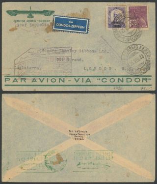 Brazil 1933 - Air Mail Cover Zeppelin Flight To London England E34