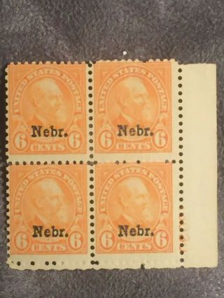 Scott Us 675 1929 6c " Nebr.  " Overprint Plate Block Of 4 Stamps Mnh