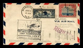 Dr Jim Stamps Us Fam 8 Brownsville Texas First Flight Air Mail Cover Backstamps