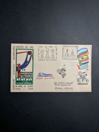 1930 World Cup Imprint Uruguay First Flight Cover Montevideo To Rome 1980