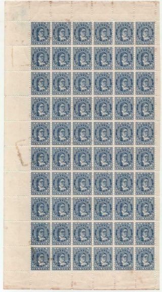 Cook Islands: 1896 - 1900 Sg 12 1d Blue Complete Sheet Of 60 Cat £300 (25937)