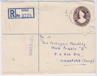 Malaysia Malaya Stamps 1956 Pudu Registered Stationery Envelope Postal History