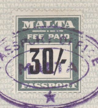 Malta British Colonial 1966 Expired Passport 30 Sh.  Consular Revenue Stamp