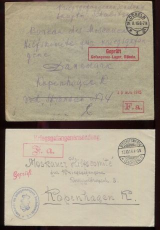 Group Of 8 Wwi Prisoner Of War 1915 - 1918 Covers / Cards,  Sweden,  Egypt
