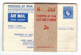 1943 Gb P.  O.  W.  Airmail Letter Sheets (7) With Band /.